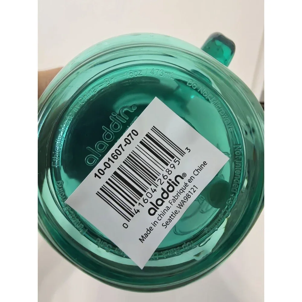 Aladdin Insulated Mason Jar Tumbler/Mug W/ Straw Green 16oz
